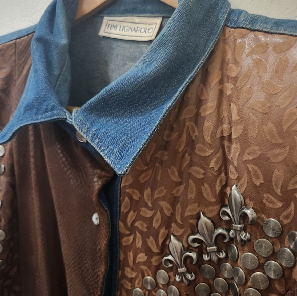 Fini Lignarolo | Vintage '80s Denim & Leather Western Shirt Jacket - Picture 5 of 9